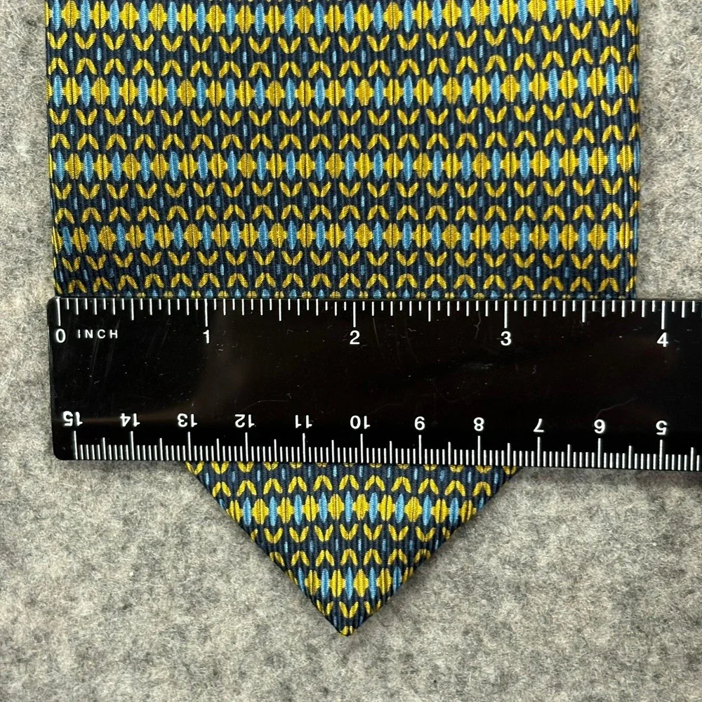 Brioni 100% Silk Necktie Mens Green Yellow Geometric Handmade Italy Tie 3.75x58